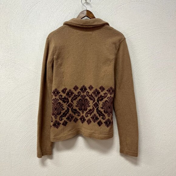 Bob Timberlake Women's Tan Wool Cardigan Sweater With Red Floral Pattern sz Smal - Picture 5 of 5